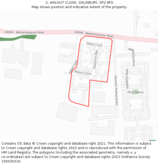 2, WALNUT CLOSE, SALISBURY, SP2 8FS: Location map and indicative extent of plot