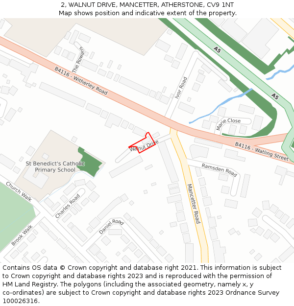 2, WALNUT DRIVE, MANCETTER, ATHERSTONE, CV9 1NT: Location map and indicative extent of plot