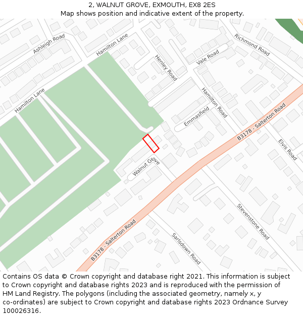 2, WALNUT GROVE, EXMOUTH, EX8 2ES: Location map and indicative extent of plot