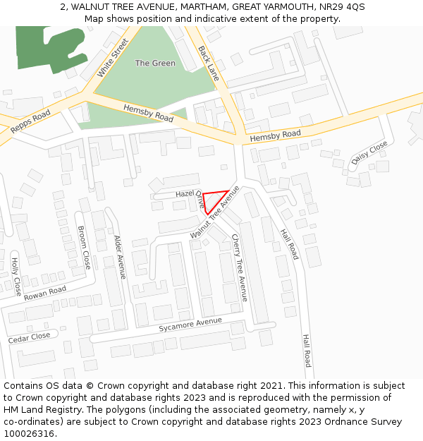 2, WALNUT TREE AVENUE, MARTHAM, GREAT YARMOUTH, NR29 4QS: Location map and indicative extent of plot