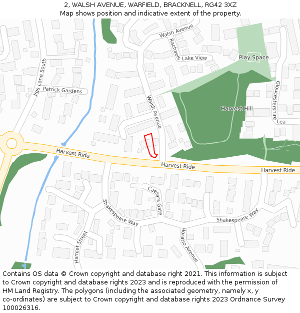 2, WALSH AVENUE, WARFIELD, BRACKNELL, RG42 3XZ: Location map and indicative extent of plot