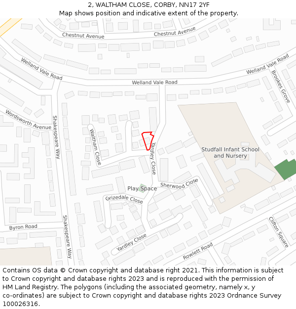2, WALTHAM CLOSE, CORBY, NN17 2YF: Location map and indicative extent of plot
