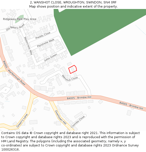 2, WANSHOT CLOSE, WROUGHTON, SWINDON, SN4 0RF: Location map and indicative extent of plot