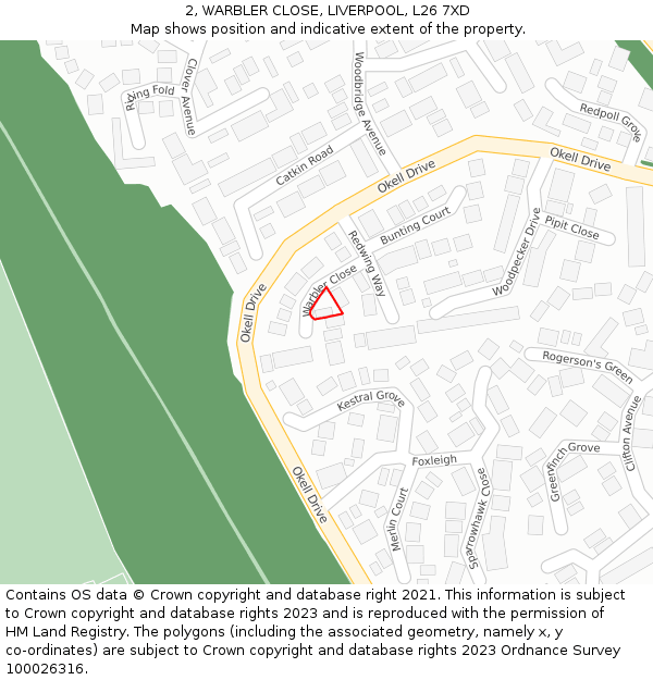 2, WARBLER CLOSE, LIVERPOOL, L26 7XD: Location map and indicative extent of plot