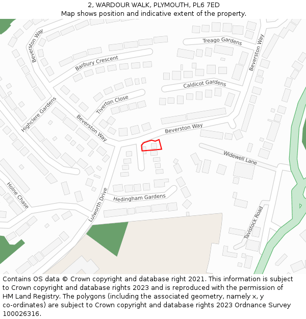 2, WARDOUR WALK, PLYMOUTH, PL6 7ED: Location map and indicative extent of plot