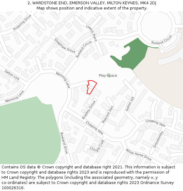 2, WARDSTONE END, EMERSON VALLEY, MILTON KEYNES, MK4 2DJ: Location map and indicative extent of plot