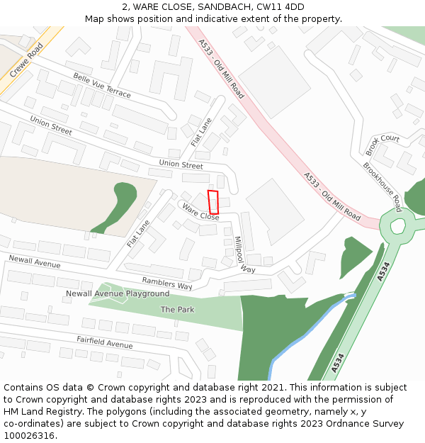 2, WARE CLOSE, SANDBACH, CW11 4DD: Location map and indicative extent of plot