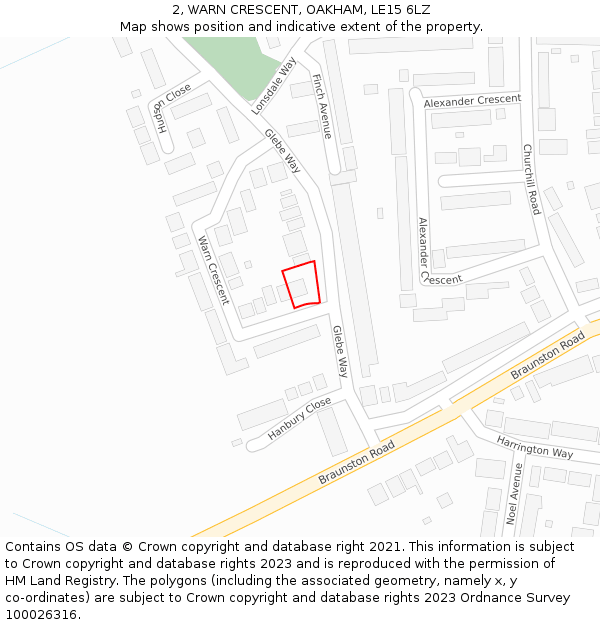 2, WARN CRESCENT, OAKHAM, LE15 6LZ: Location map and indicative extent of plot