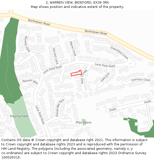 2, WARREN VIEW, BIDEFORD, EX39 3RX: Location map and indicative extent of plot