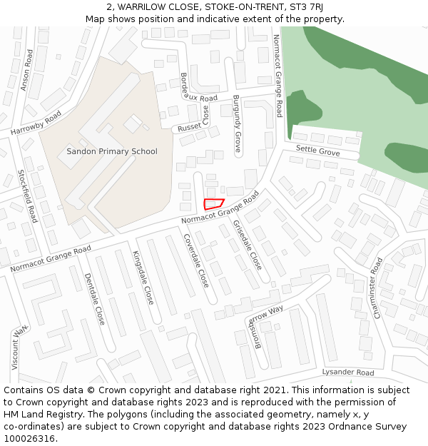 2, WARRILOW CLOSE, STOKE-ON-TRENT, ST3 7RJ: Location map and indicative extent of plot