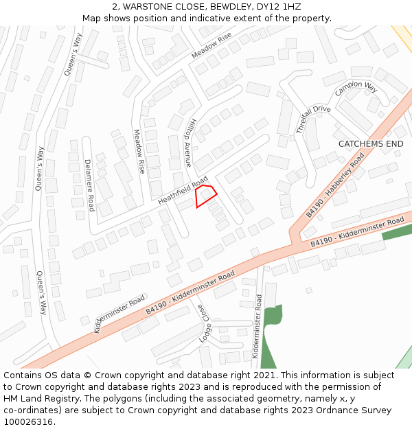 2, WARSTONE CLOSE, BEWDLEY, DY12 1HZ: Location map and indicative extent of plot