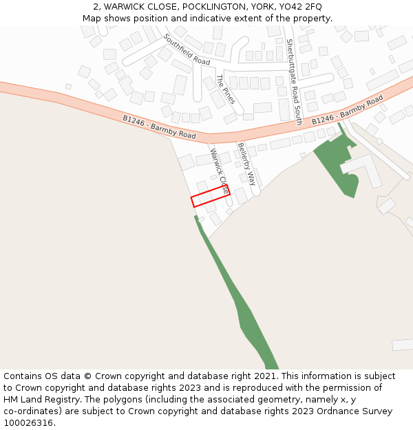 2, WARWICK CLOSE, POCKLINGTON, YORK, YO42 2FQ: Location map and indicative extent of plot