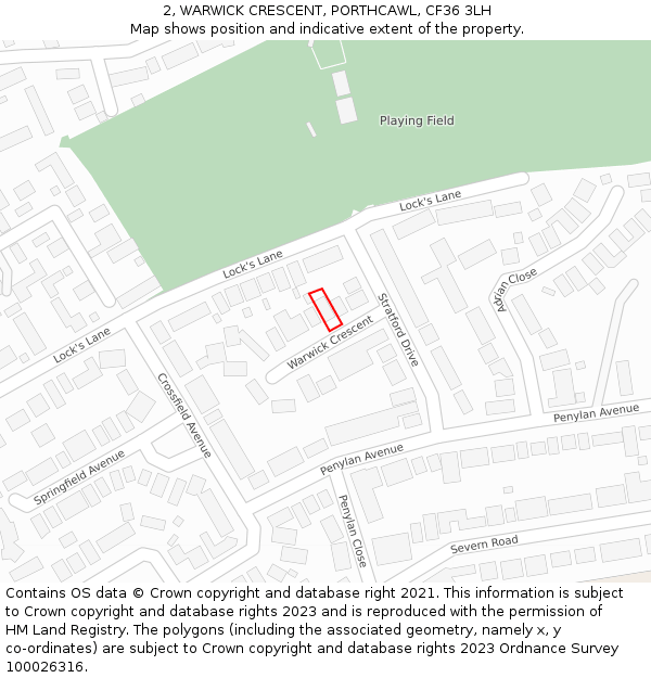 2, WARWICK CRESCENT, PORTHCAWL, CF36 3LH: Location map and indicative extent of plot