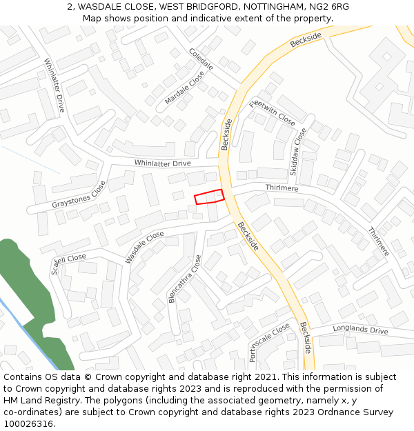 2, WASDALE CLOSE, WEST BRIDGFORD, NOTTINGHAM, NG2 6RG: Location map and indicative extent of plot