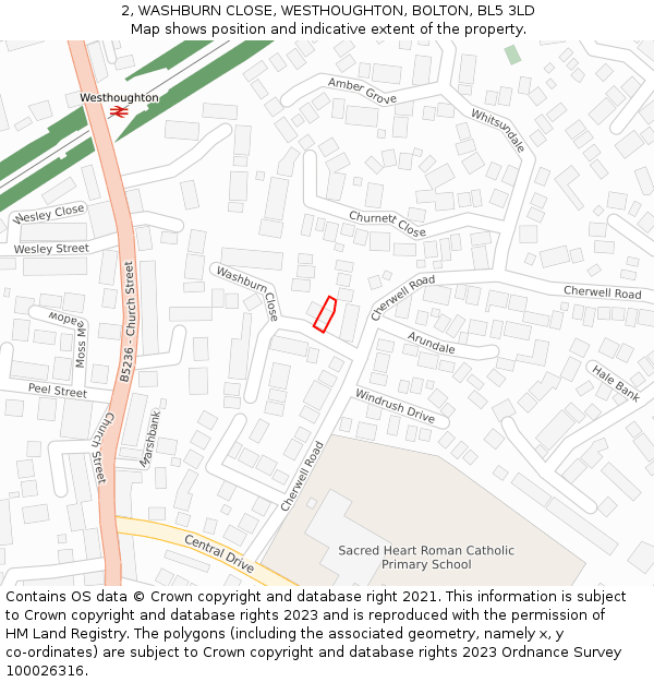 2, WASHBURN CLOSE, WESTHOUGHTON, BOLTON, BL5 3LD: Location map and indicative extent of plot
