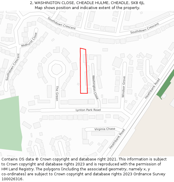 2, WASHINGTON CLOSE, CHEADLE HULME, CHEADLE, SK8 6JL: Location map and indicative extent of plot