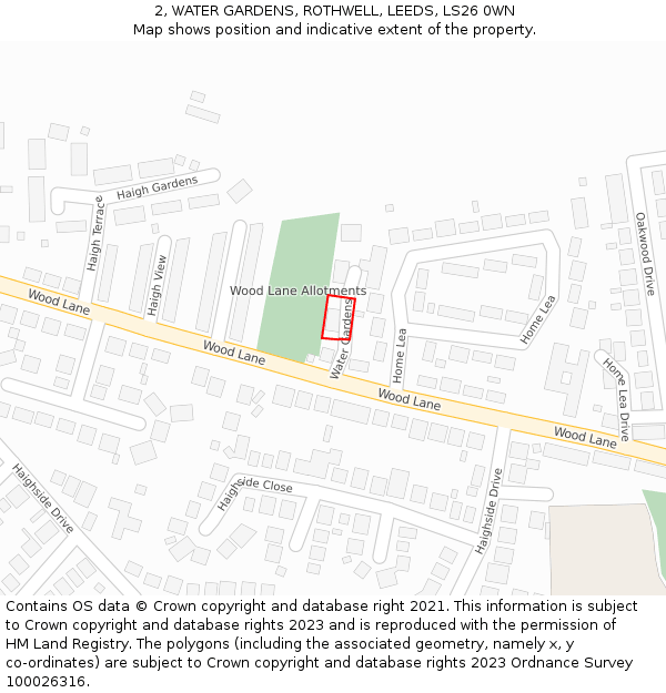 2, WATER GARDENS, ROTHWELL, LEEDS, LS26 0WN: Location map and indicative extent of plot