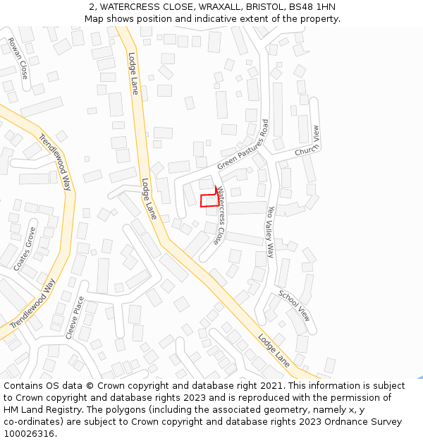 2, WATERCRESS CLOSE, WRAXALL, BRISTOL, BS48 1HN: Location map and indicative extent of plot