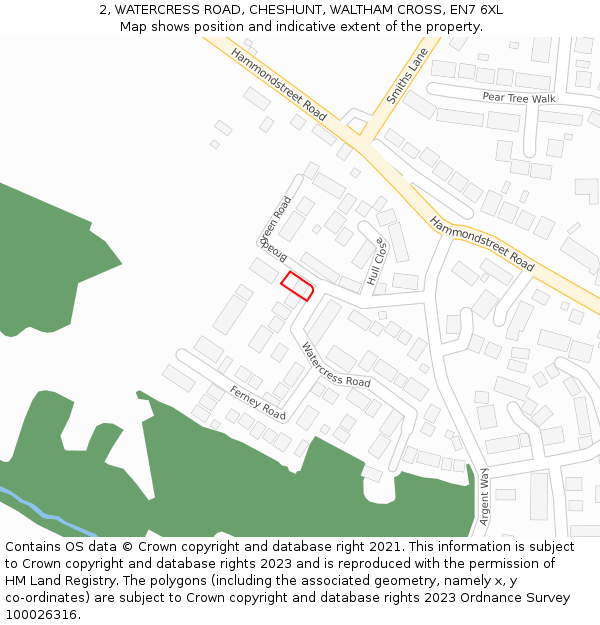 2, WATERCRESS ROAD, CHESHUNT, WALTHAM CROSS, EN7 6XL: Location map and indicative extent of plot