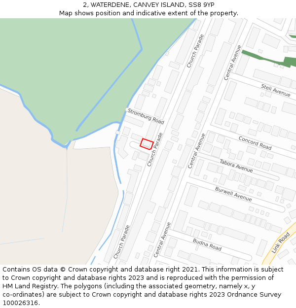 2, WATERDENE, CANVEY ISLAND, SS8 9YP: Location map and indicative extent of plot