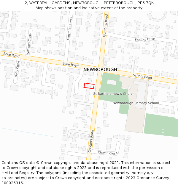 2, WATERFALL GARDENS, NEWBOROUGH, PETERBOROUGH, PE6 7QN: Location map and indicative extent of plot