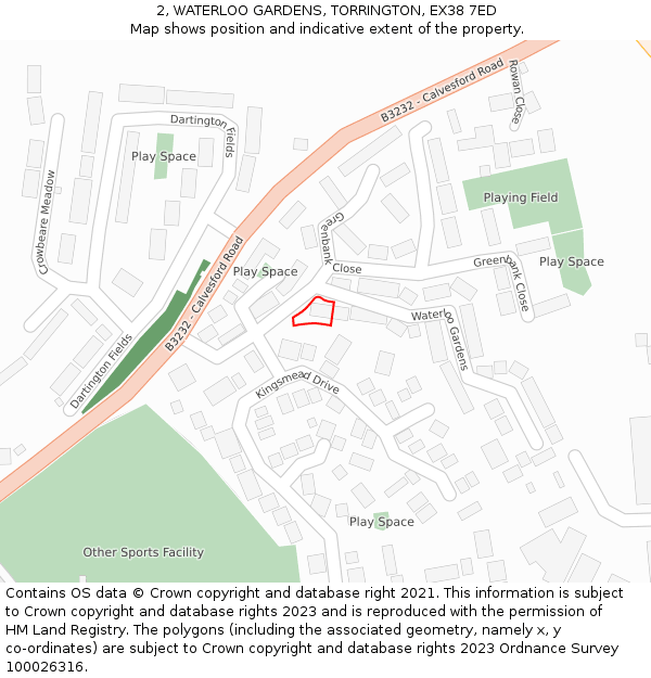 2, WATERLOO GARDENS, TORRINGTON, EX38 7ED: Location map and indicative extent of plot