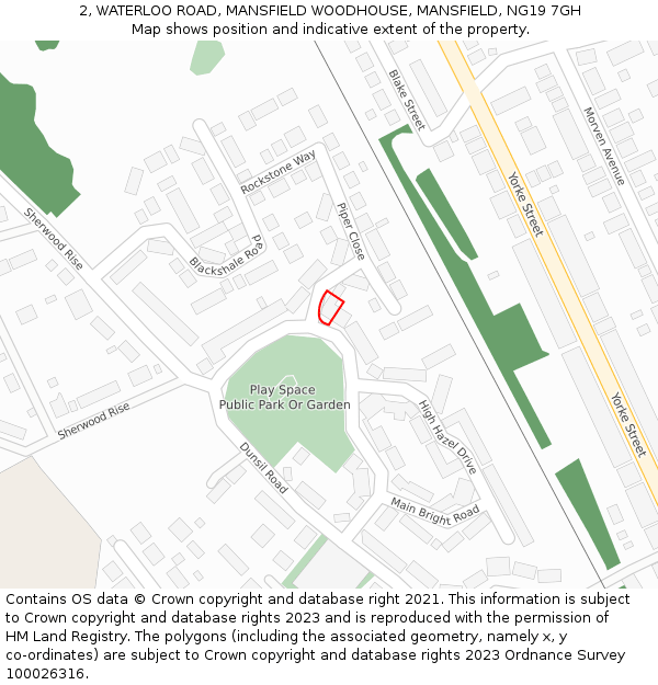 2, WATERLOO ROAD, MANSFIELD WOODHOUSE, MANSFIELD, NG19 7GH: Location map and indicative extent of plot