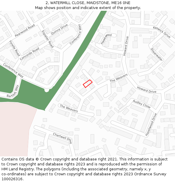 2, WATERMILL CLOSE, MAIDSTONE, ME16 0NE: Location map and indicative extent of plot