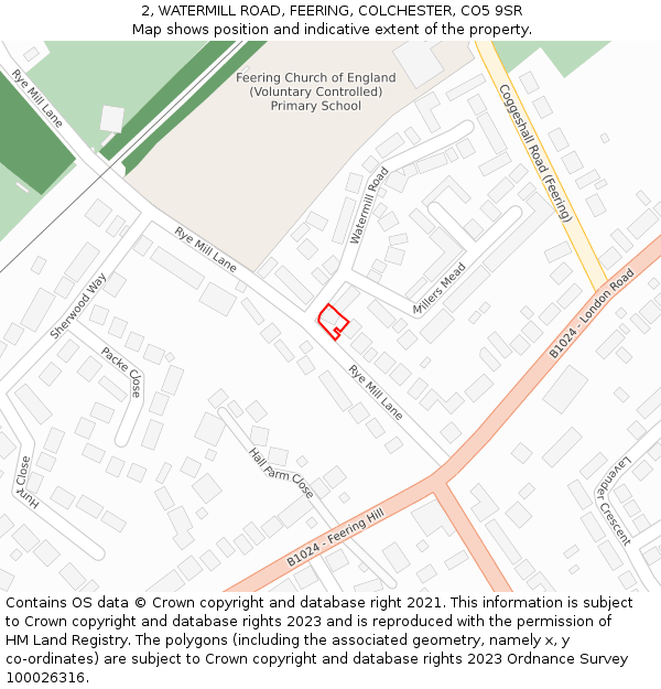 2, WATERMILL ROAD, FEERING, COLCHESTER, CO5 9SR: Location map and indicative extent of plot