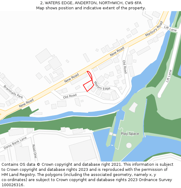 2, WATERS EDGE, ANDERTON, NORTHWICH, CW9 6FA: Location map and indicative extent of plot