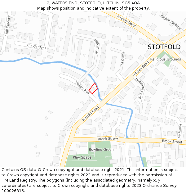 2, WATERS END, STOTFOLD, HITCHIN, SG5 4QA: Location map and indicative extent of plot