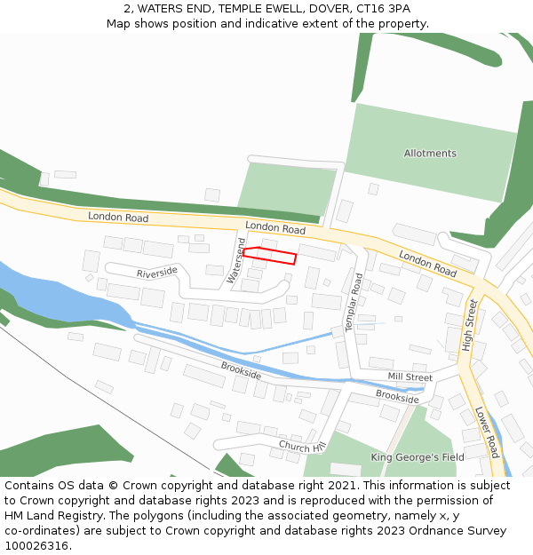 2, WATERS END, TEMPLE EWELL, DOVER, CT16 3PA: Location map and indicative extent of plot