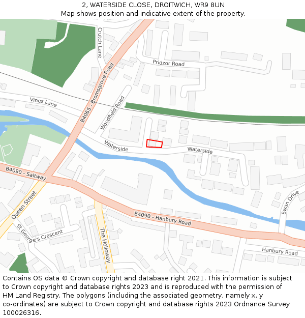2, WATERSIDE CLOSE, DROITWICH, WR9 8UN: Location map and indicative extent of plot