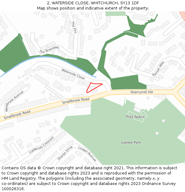 2, WATERSIDE CLOSE, WHITCHURCH, SY13 1DF: Location map and indicative extent of plot