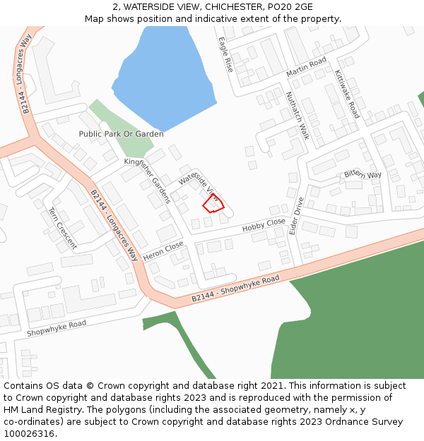 2, WATERSIDE VIEW, CHICHESTER, PO20 2GE: Location map and indicative extent of plot