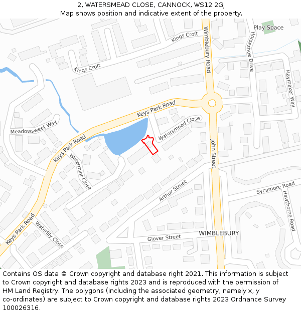 2, WATERSMEAD CLOSE, CANNOCK, WS12 2GJ: Location map and indicative extent of plot