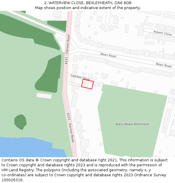 2, WATERVIEW CLOSE, BEXLEYHEATH, DA6 8GB: Location map and indicative extent of plot