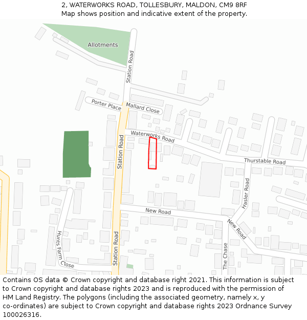 2, WATERWORKS ROAD, TOLLESBURY, MALDON, CM9 8RF: Location map and indicative extent of plot