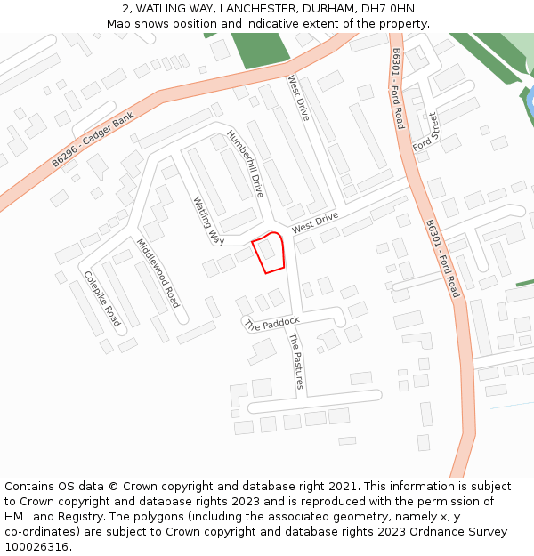 2, WATLING WAY, LANCHESTER, DURHAM, DH7 0HN: Location map and indicative extent of plot