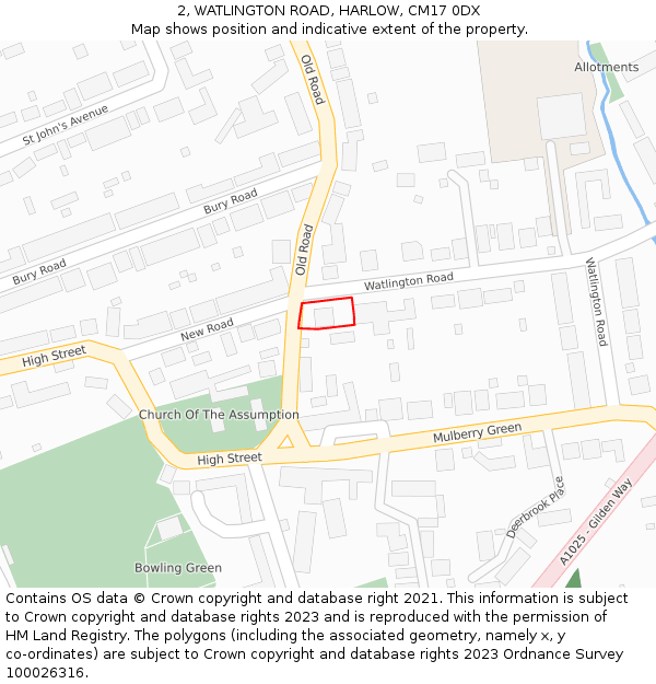 2, WATLINGTON ROAD, HARLOW, CM17 0DX: Location map and indicative extent of plot