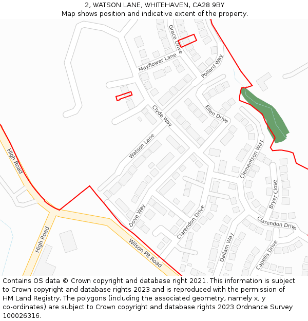 2, WATSON LANE, WHITEHAVEN, CA28 9BY: Location map and indicative extent of plot