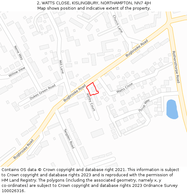 2, WATTS CLOSE, KISLINGBURY, NORTHAMPTON, NN7 4JH: Location map and indicative extent of plot