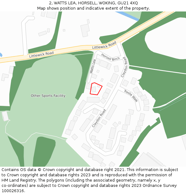 2, WATTS LEA, HORSELL, WOKING, GU21 4XQ: Location map and indicative extent of plot