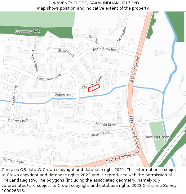 2, WAVENEY CLOSE, SAXMUNDHAM, IP17 1YB: Location map and indicative extent of plot