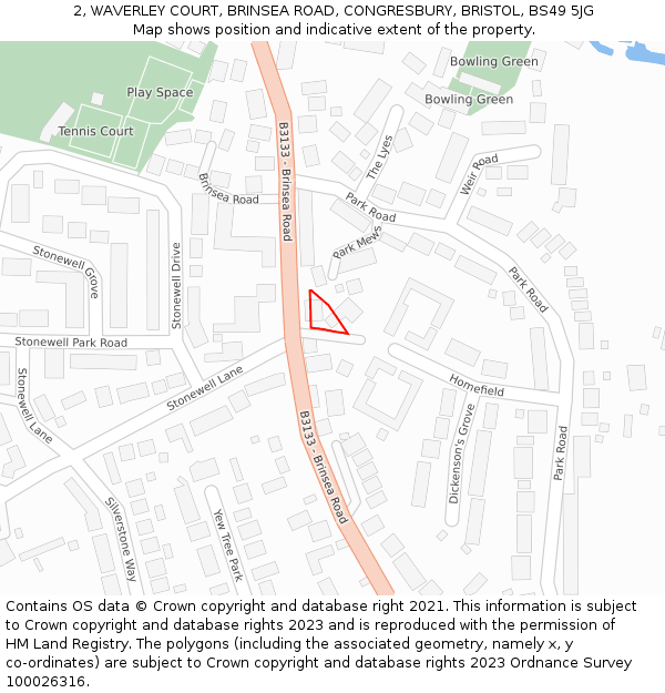 2, WAVERLEY COURT, BRINSEA ROAD, CONGRESBURY, BRISTOL, BS49 5JG: Location map and indicative extent of plot