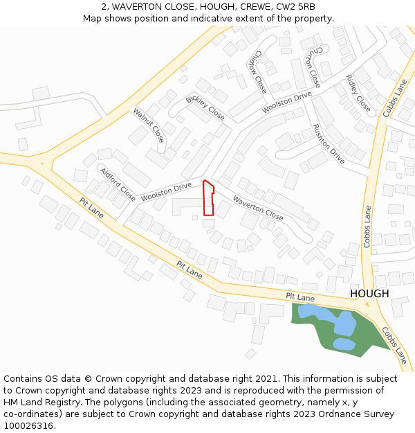 2, WAVERTON CLOSE, HOUGH, CREWE, CW2 5RB: Location map and indicative extent of plot