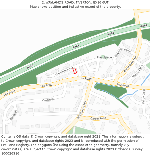 2, WAYLANDS ROAD, TIVERTON, EX16 6UT: Location map and indicative extent of plot