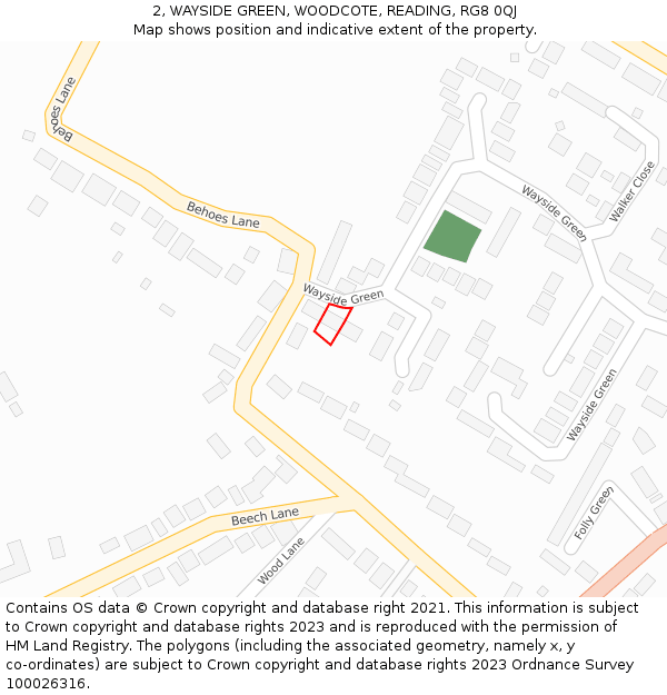 2, WAYSIDE GREEN, WOODCOTE, READING, RG8 0QJ: Location map and indicative extent of plot