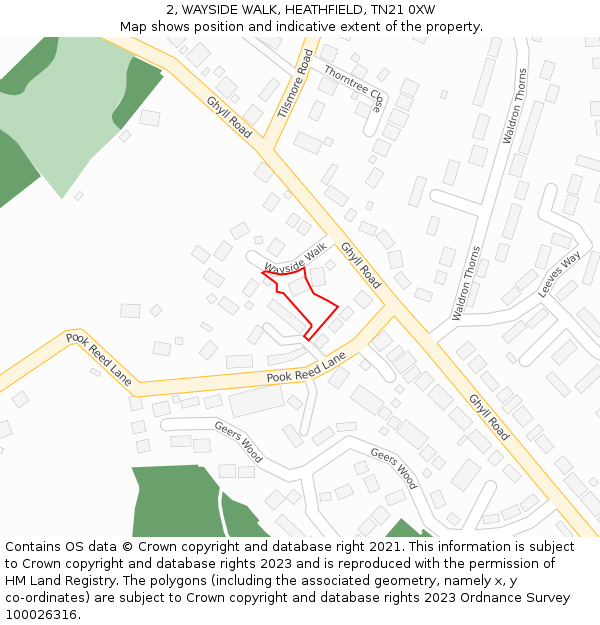 2, WAYSIDE WALK, HEATHFIELD, TN21 0XW: Location map and indicative extent of plot