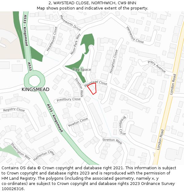 2, WAYSTEAD CLOSE, NORTHWICH, CW9 8NN: Location map and indicative extent of plot